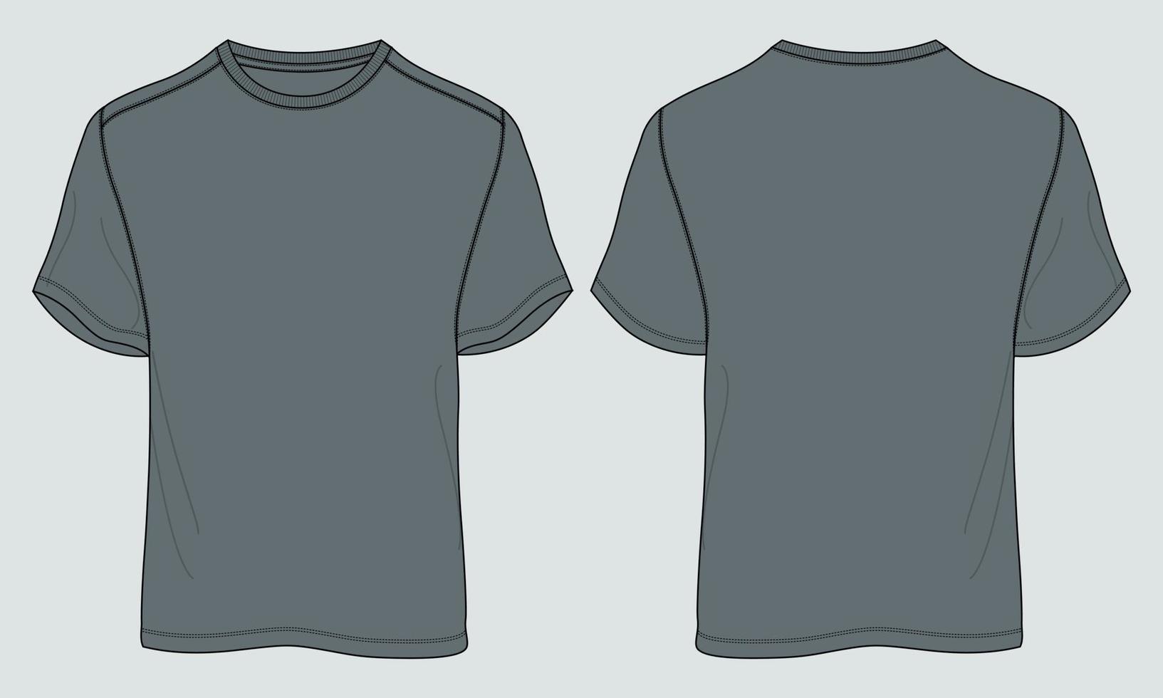 Basic Tee shirt technical fashion flat Sketch drawing template. Blank Short sleeve Apparel design vector illustration mock up Front and Back Views