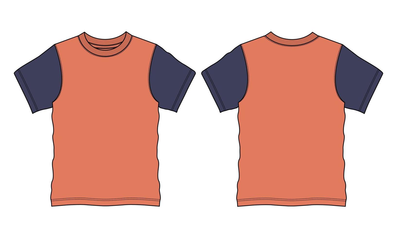 plantilla plana de moda de boceto técnico de camiseta de manga corta de ajuste regular. vector