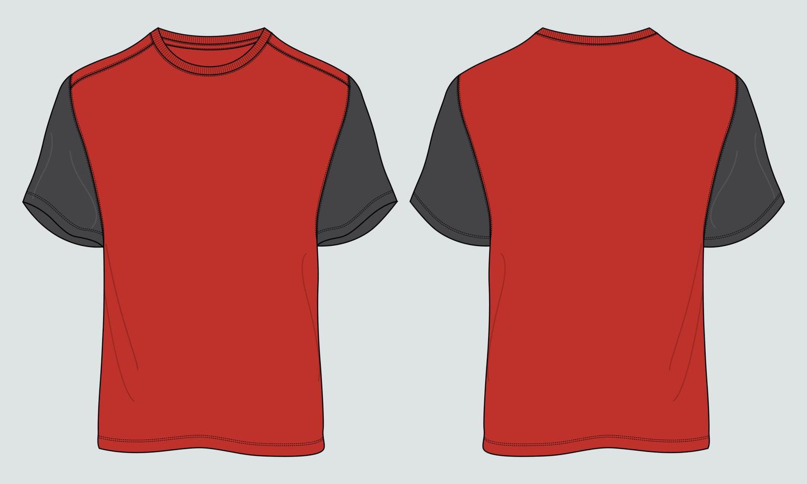 Basic Tee shirt technical fashion flat Sketch drawing template. Blank Short sleeve Apparel design vector illustration mock up Front and Back Views