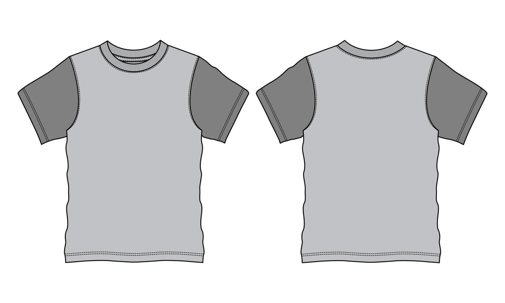 plantilla plana de moda de boceto técnico de camiseta de manga corta de ajuste regular. vector