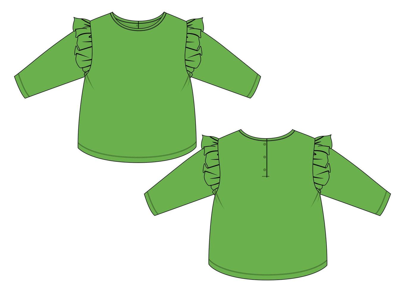 Kids Dress Design Fashion flat sketch Template Front And Back views. vector