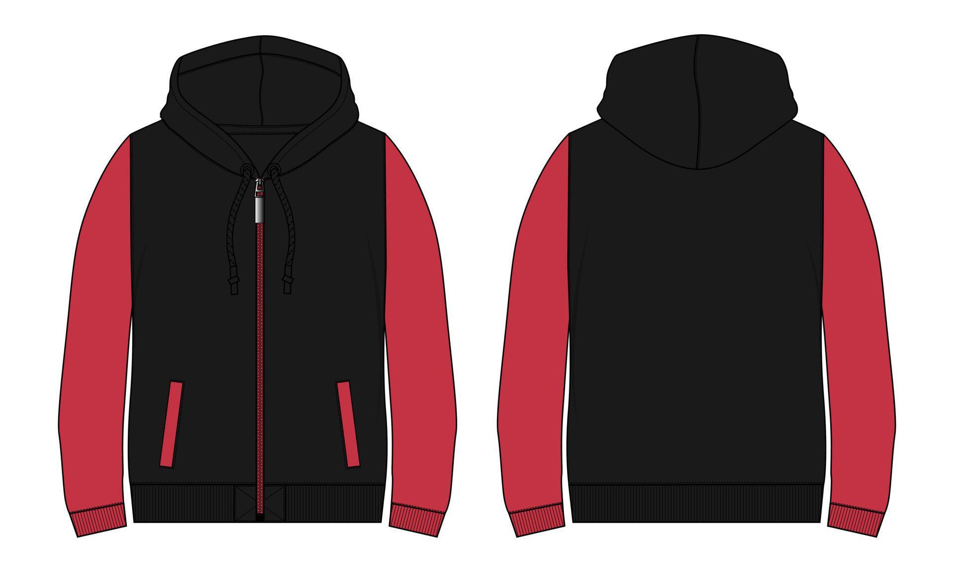Long sleeve hoodie With zipper and pocket Technical fashion flat sketch ...