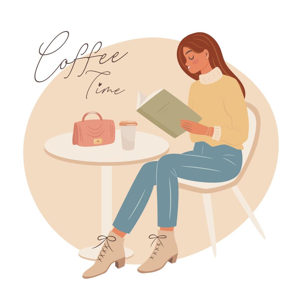 Coffee time. Woman in the cafe vector