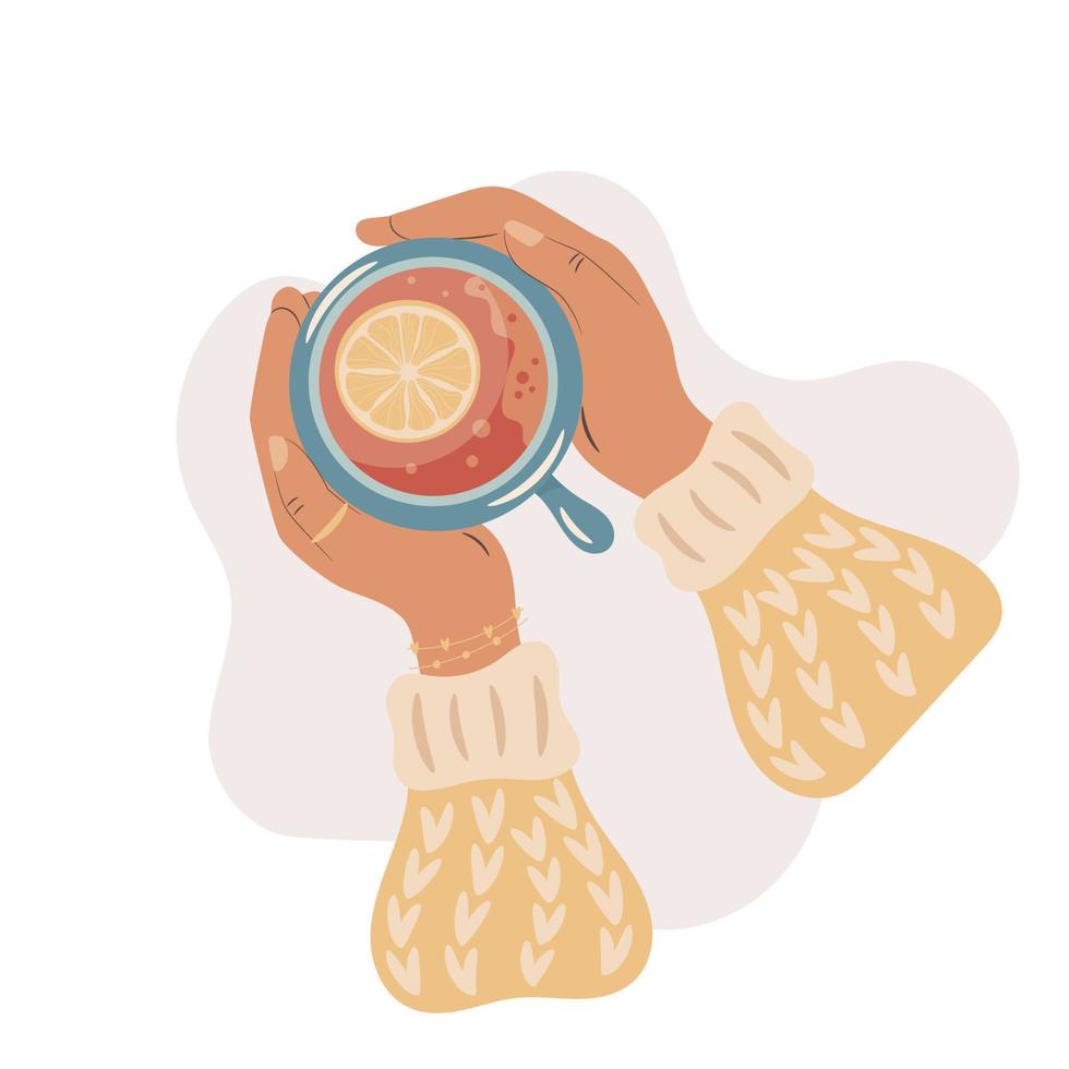 Hands holding cup of tea vector