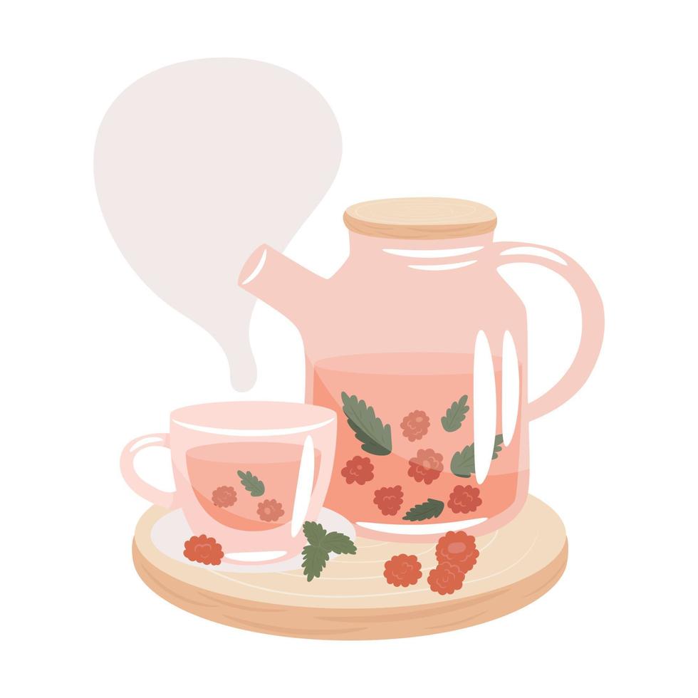ilustración de té de frambuesa y menta vector