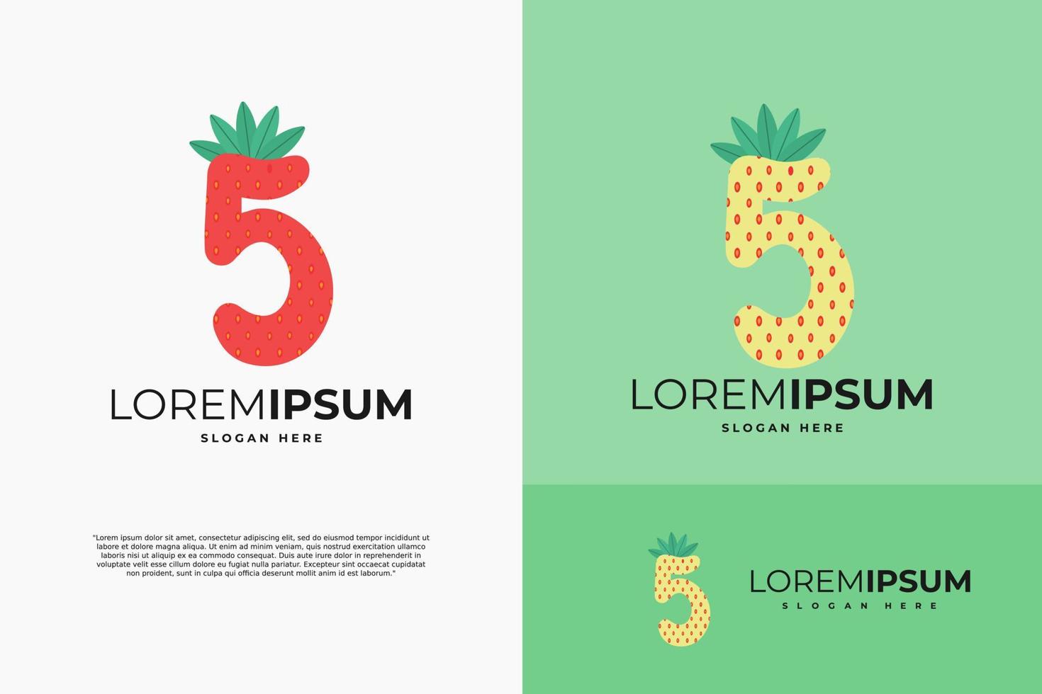 number 5 in strawberry style with green leaves vector