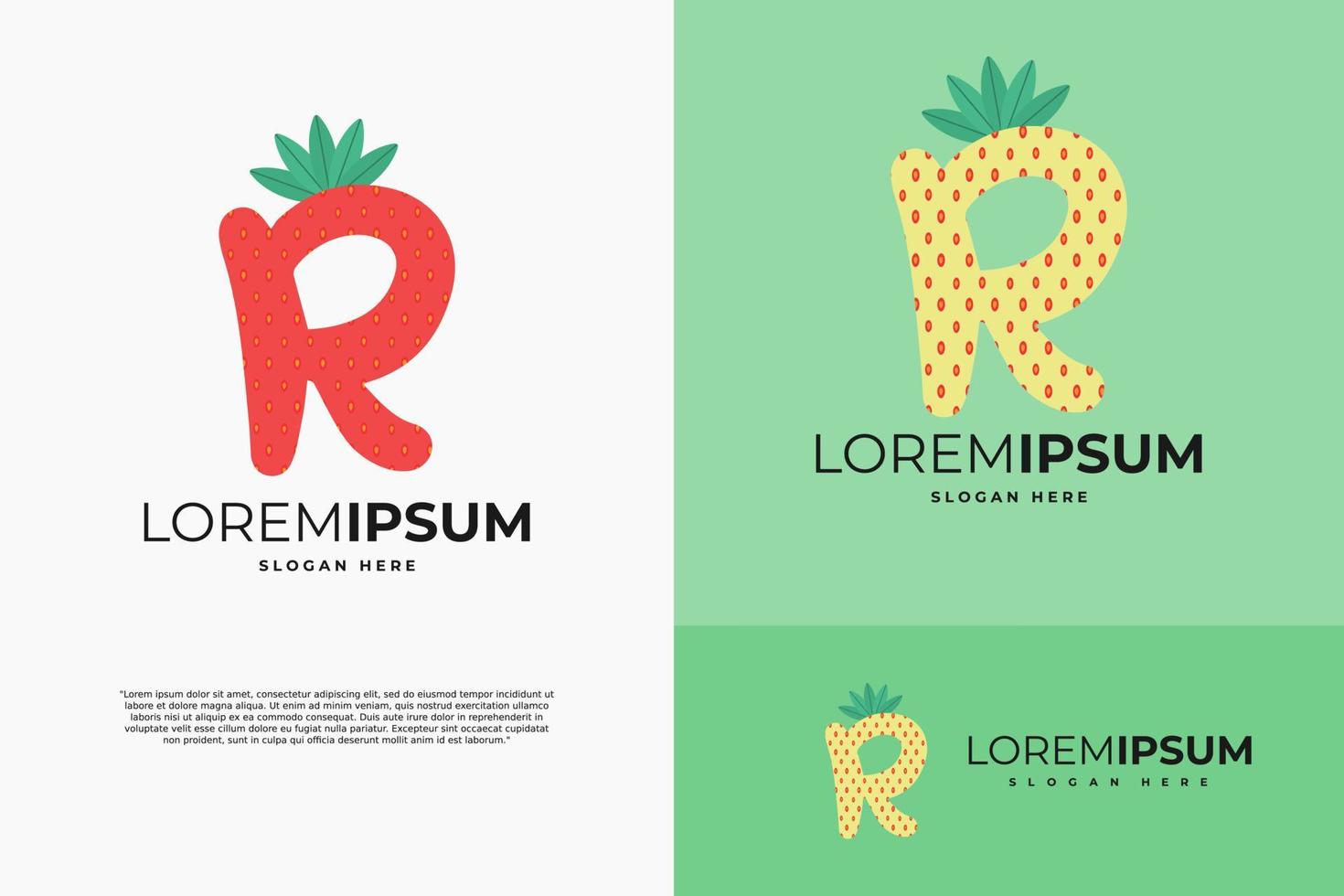 Letter r in strawberry style with green leaves vector