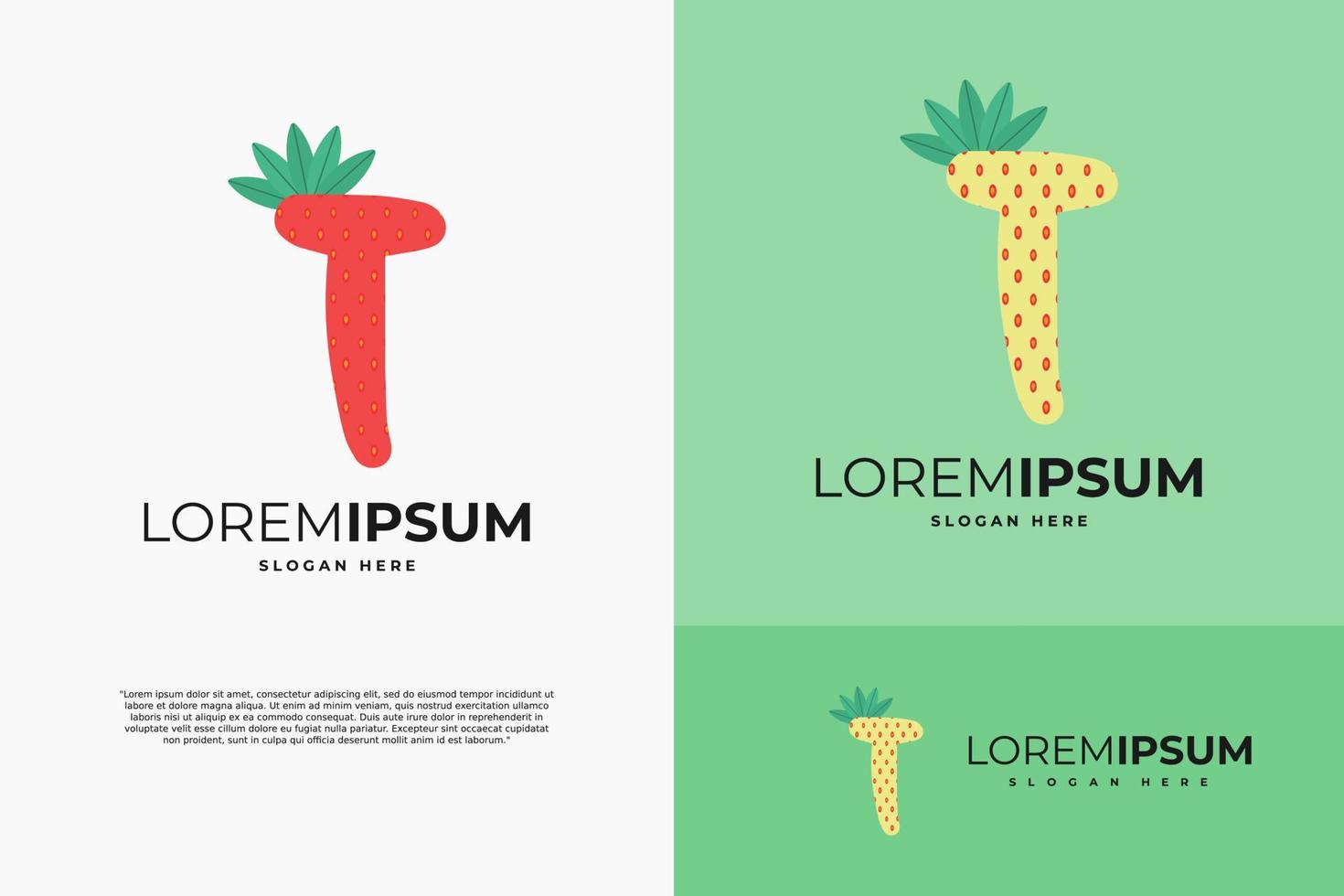 Letter T in strawberry style with green leaves vector