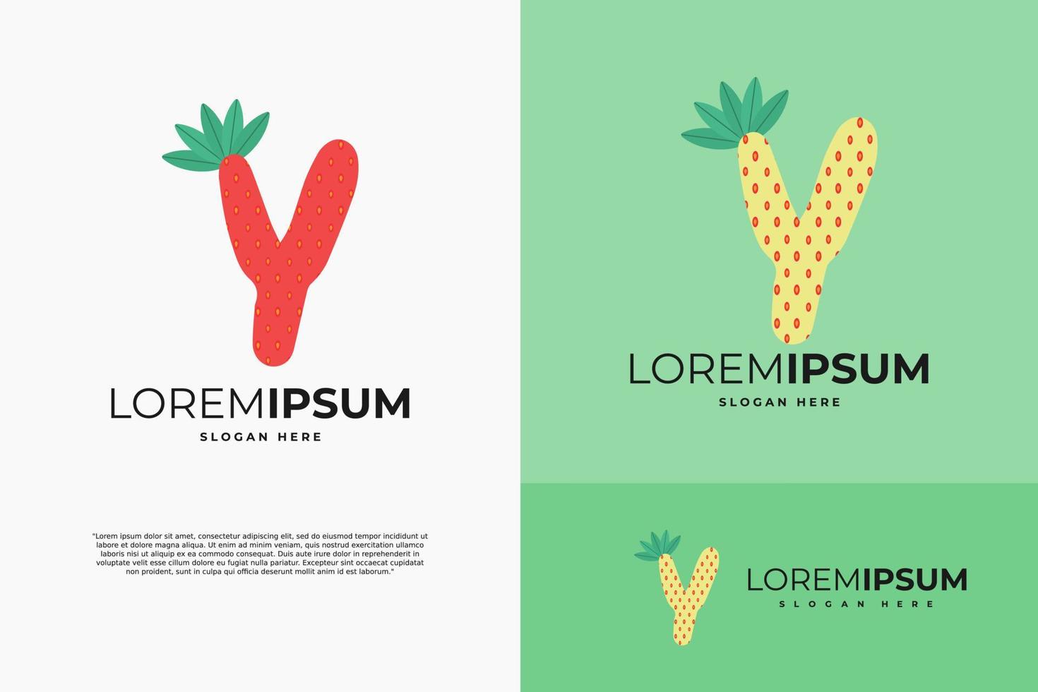 Letter Y in strawberry style with green leaves vector