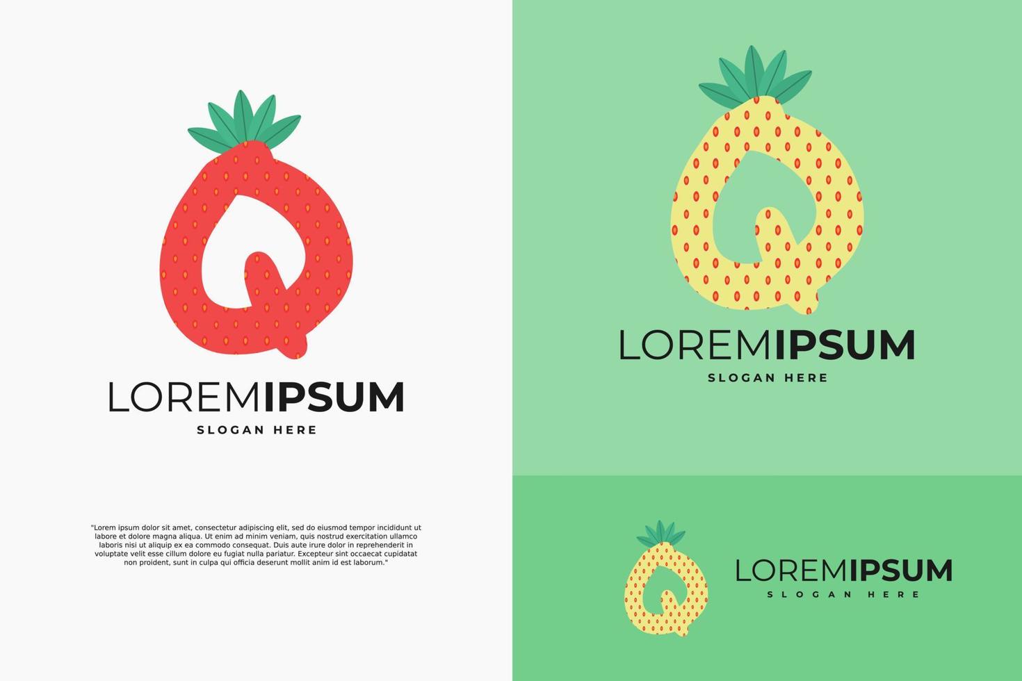 Letter q in strawberry style with green leaves vector
