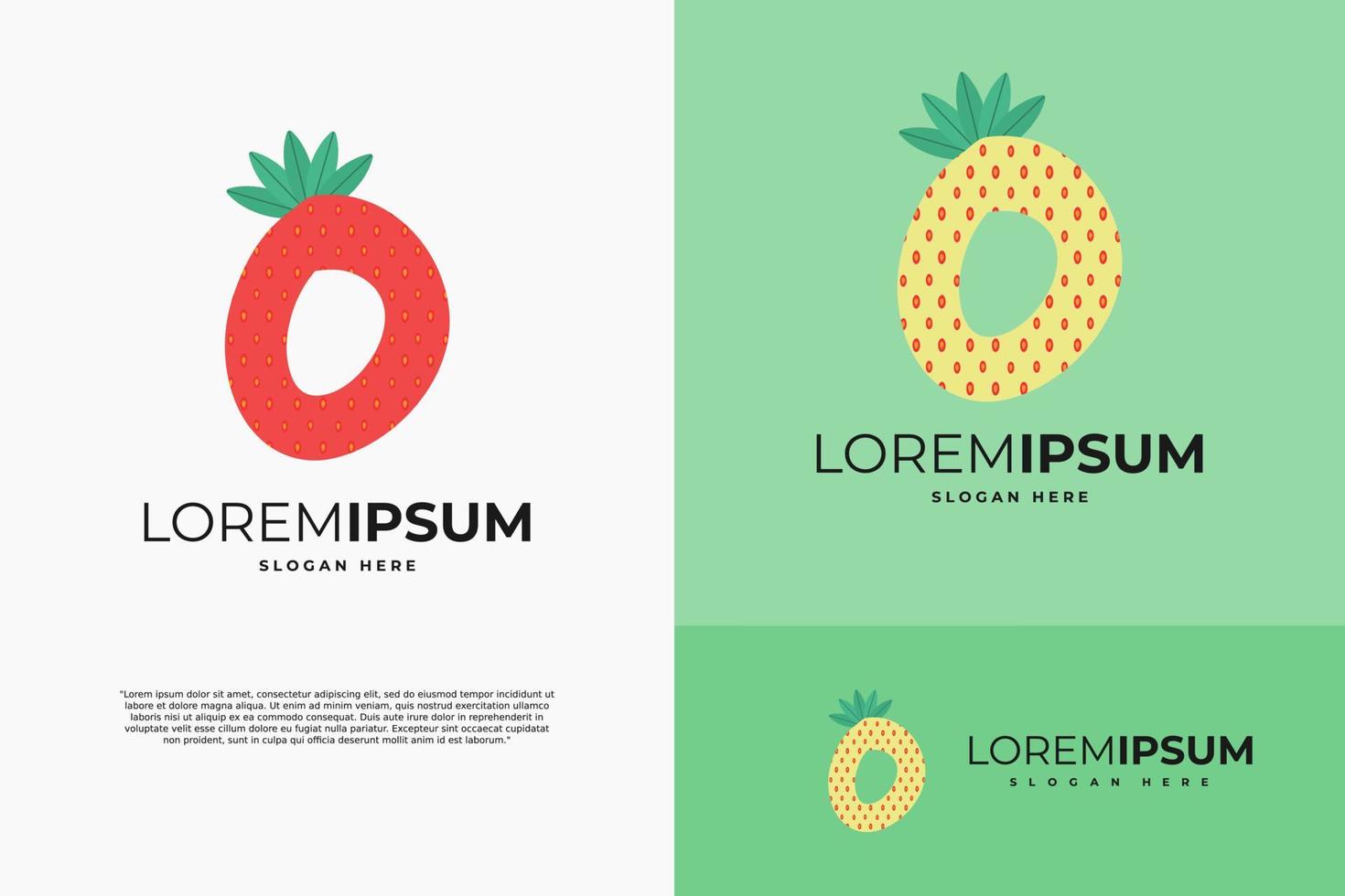 Letter O in strawberry style with green leaves vector