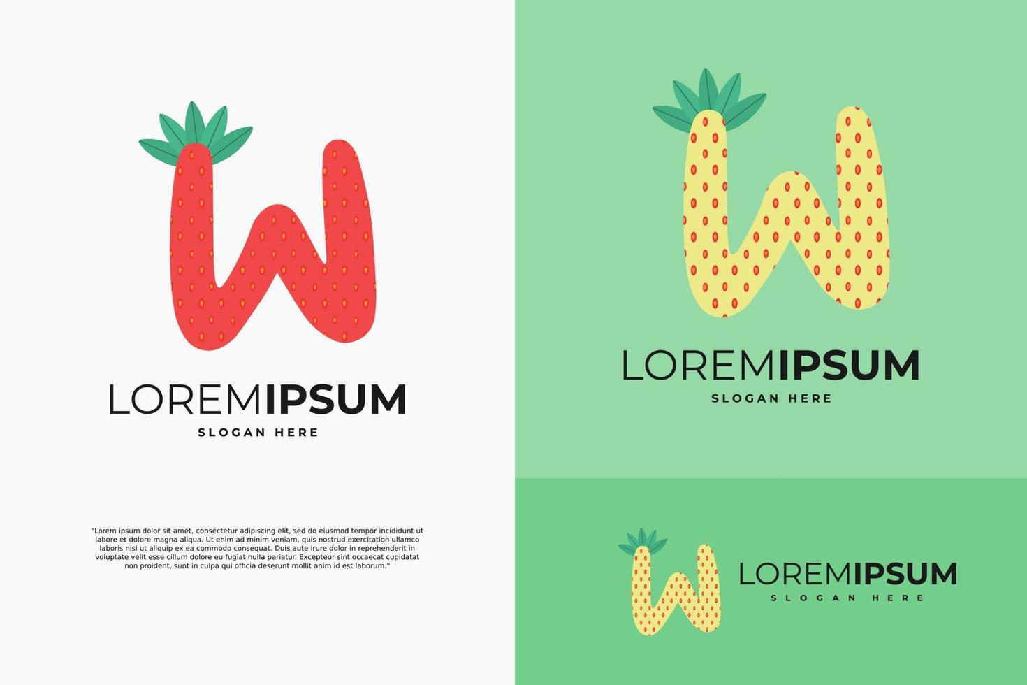 Letter W in strawberry style with green leaves vector