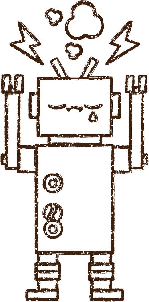 Broken Robot Charcoal Drawing vector