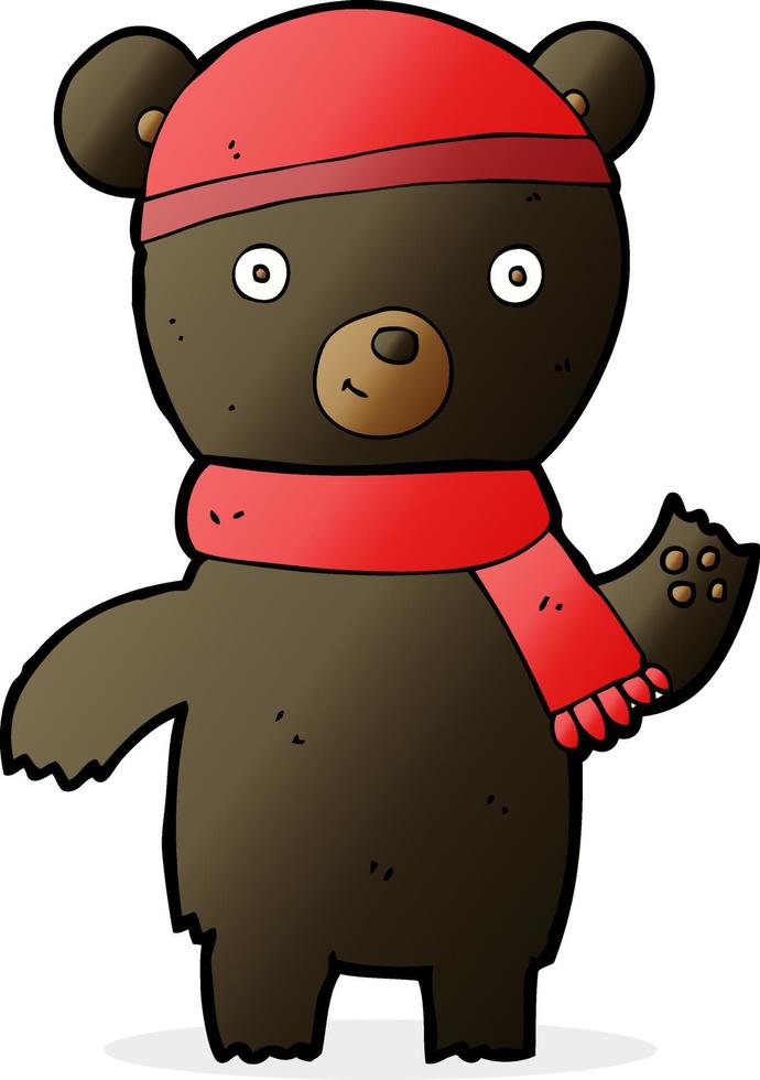 cartoon waving black bear vector