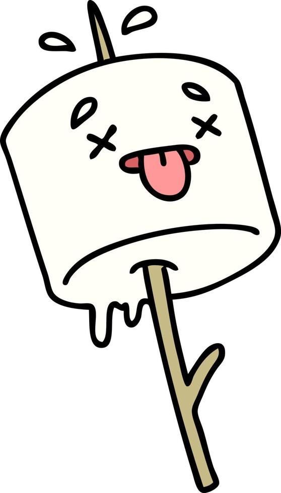 cartoon marshmallow impaled on a campfire stick vector