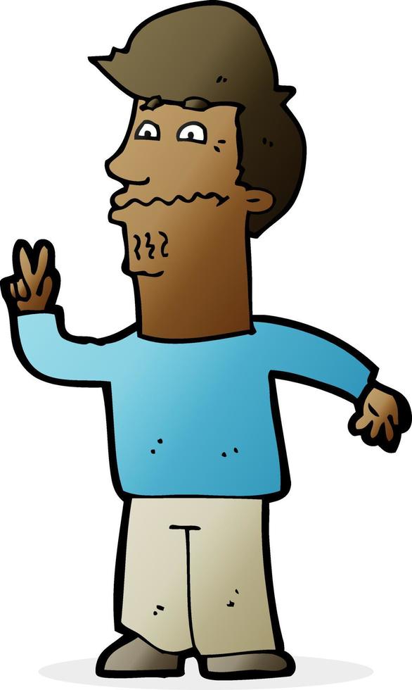 cartoon man giving peace sign vector