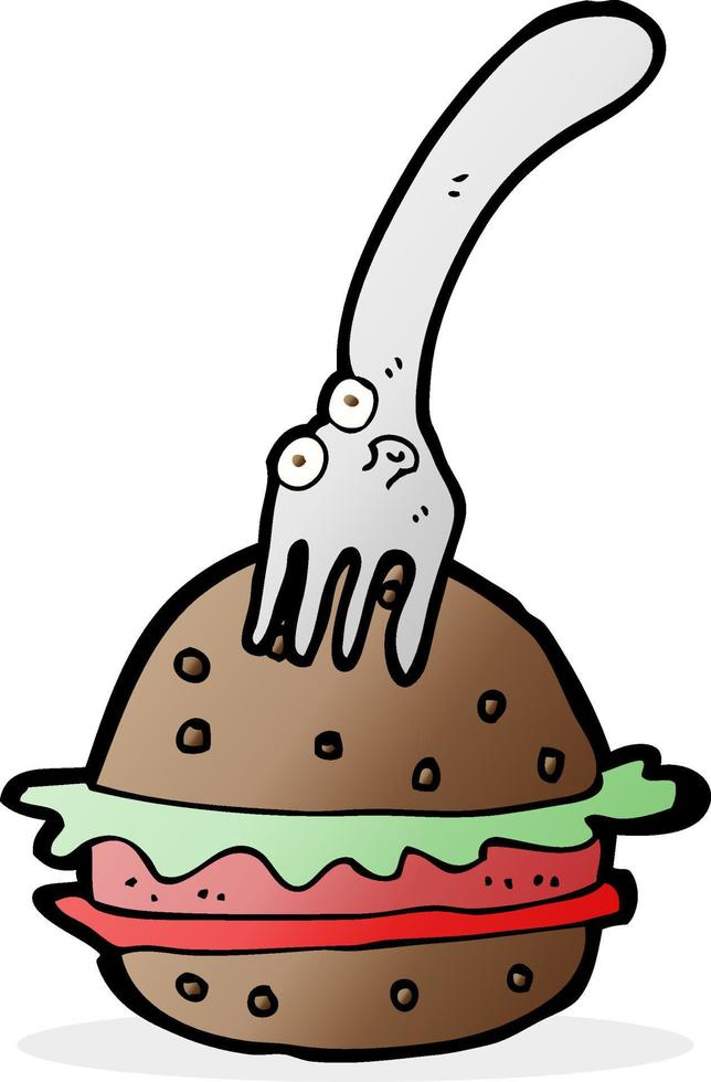 cartoon fork and burger vector