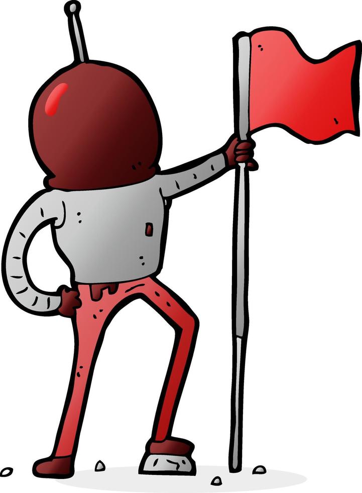 cartoon astronaut planting flag vector
