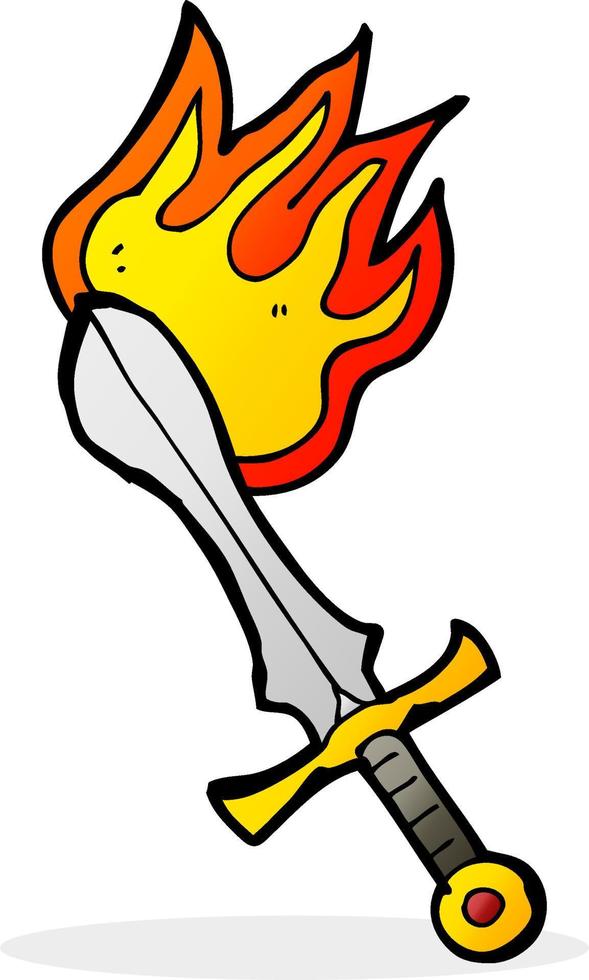 cartoon flaming sword vector