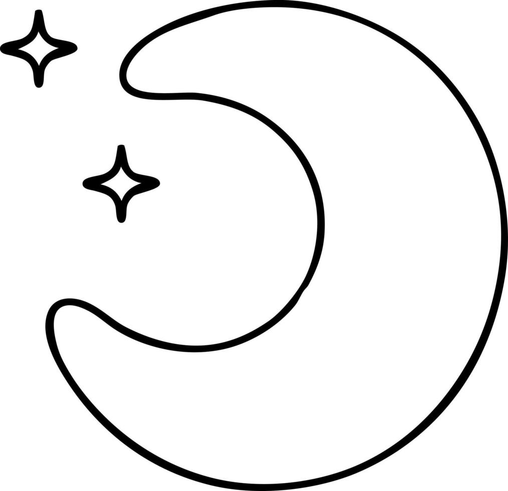 line doodle of a moon with stars vector