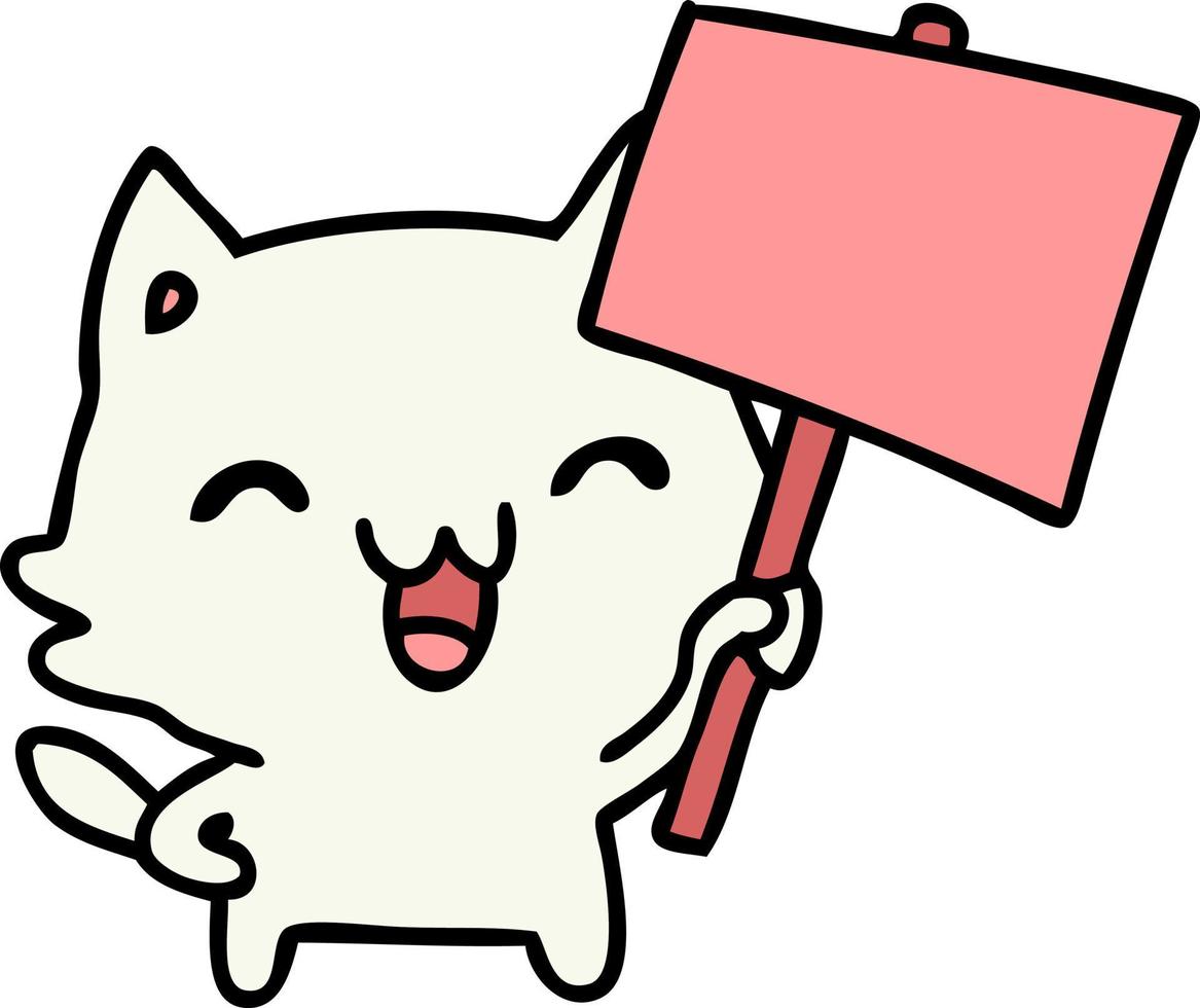 caricatura de un gato sosteniendo un cartel vector