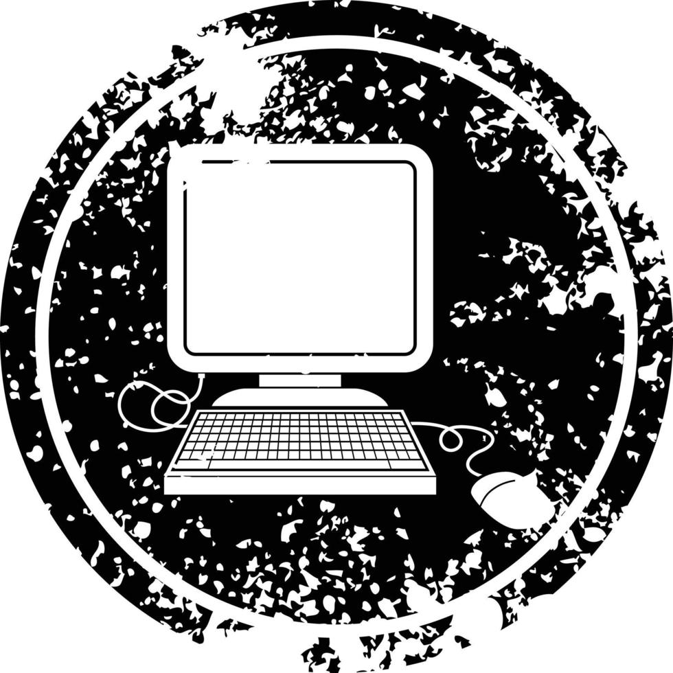 computer with mouse and screen circular distressed symbol vector