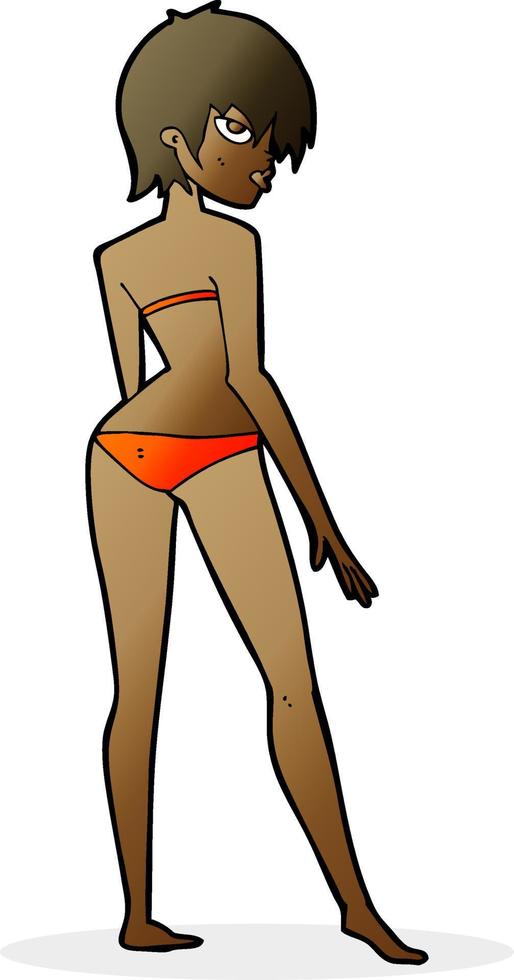 cartoon woman in bikini vector