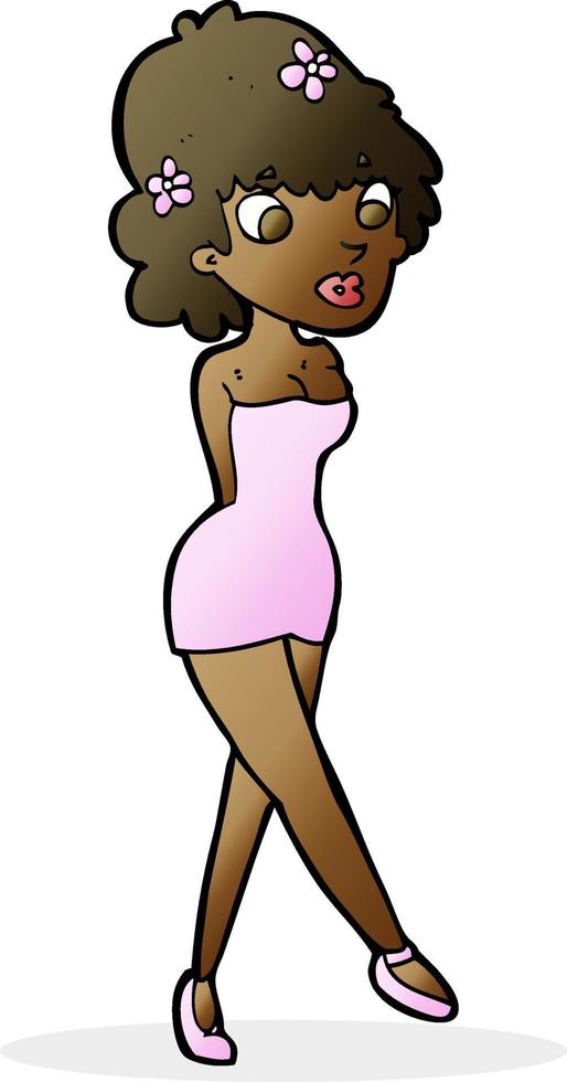 cartoon woman posing in dress vector