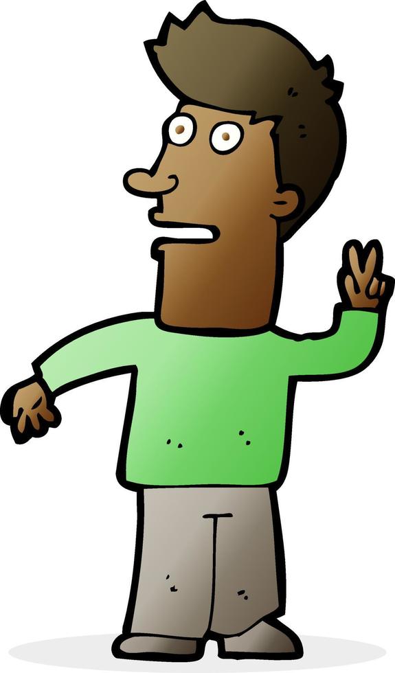 cartoon man making peace sign vector