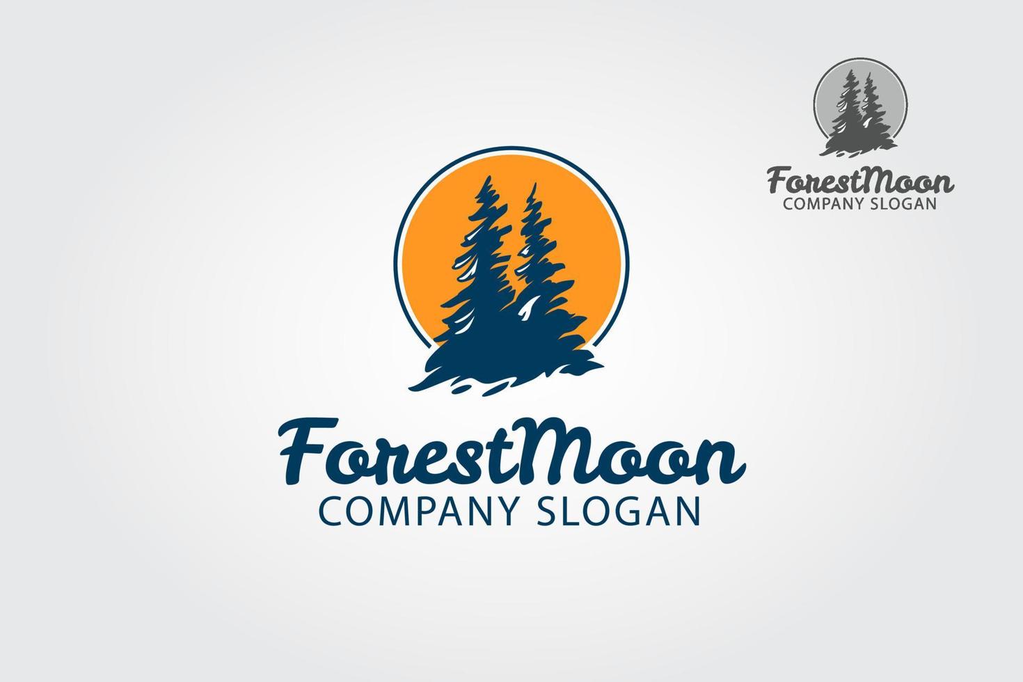 Forest Moon vector logo illustration. This logo template is fully editable and resizable. Can use for your business, organizations, hiking clubs, camping clubs, adventures.