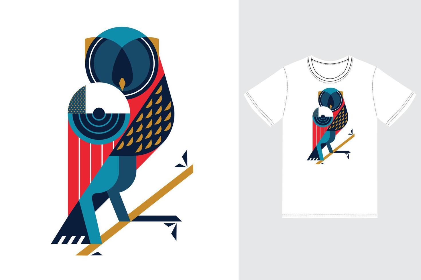 Owl color illustration with t shirt design premium vector