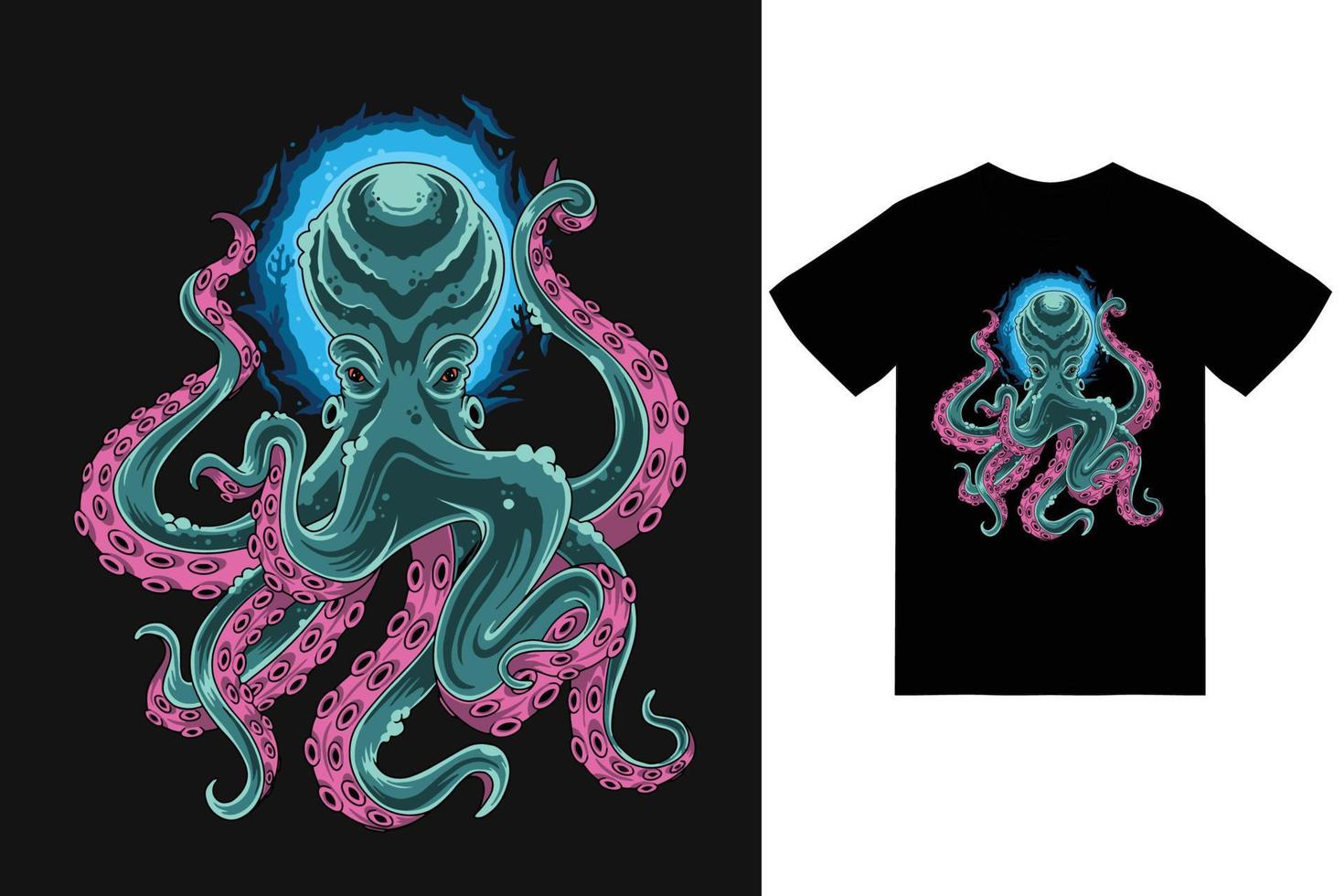 Octopus illustration with tshirt design premium vector