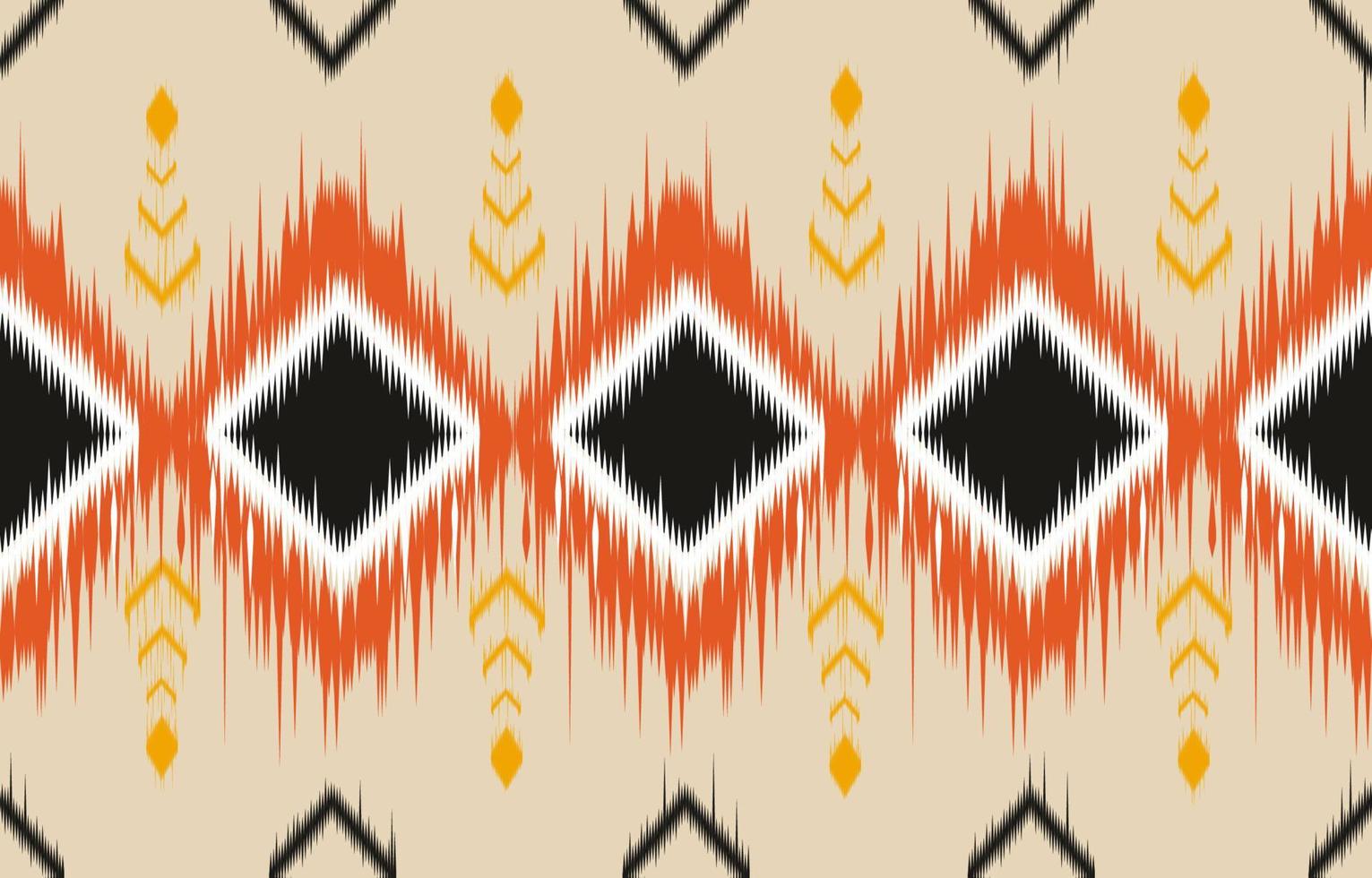 patrón geométrico ikat amarillo, naranja, blanco, color negro, estilo de textura étnica tribal, diseño para imprimir en productos, fondo, bufanda, ropa, envoltura, tela, ilustración vectorial. vector