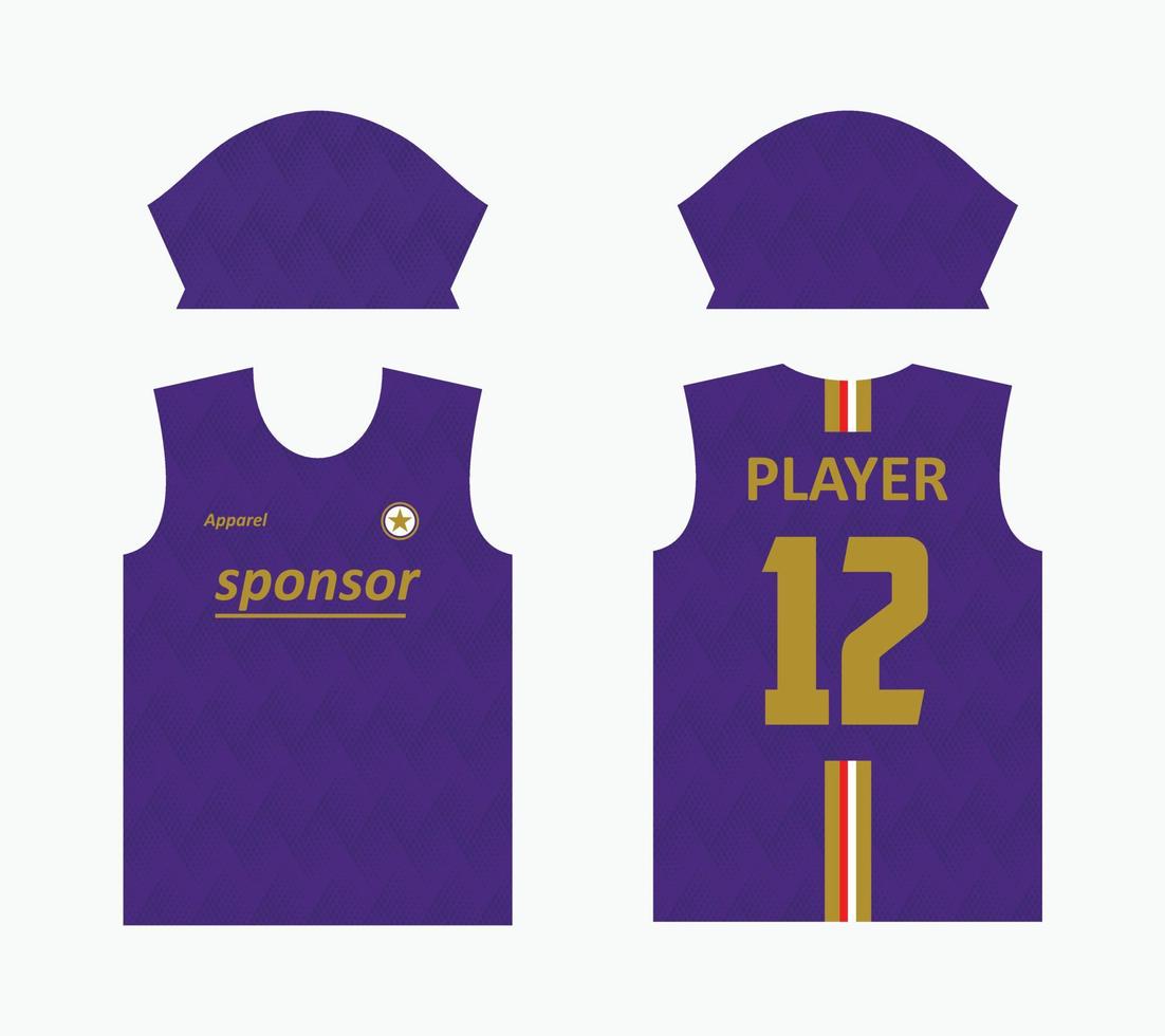 diseño de serigrafía de jersey de patrón abstracto para sublimación de jersey. plantillas de jersey para equipos deportivos de fútbol, baloncesto, ciclismo, voleibol, etc. tema de color púrpura oscuro de gradación con dorado vector