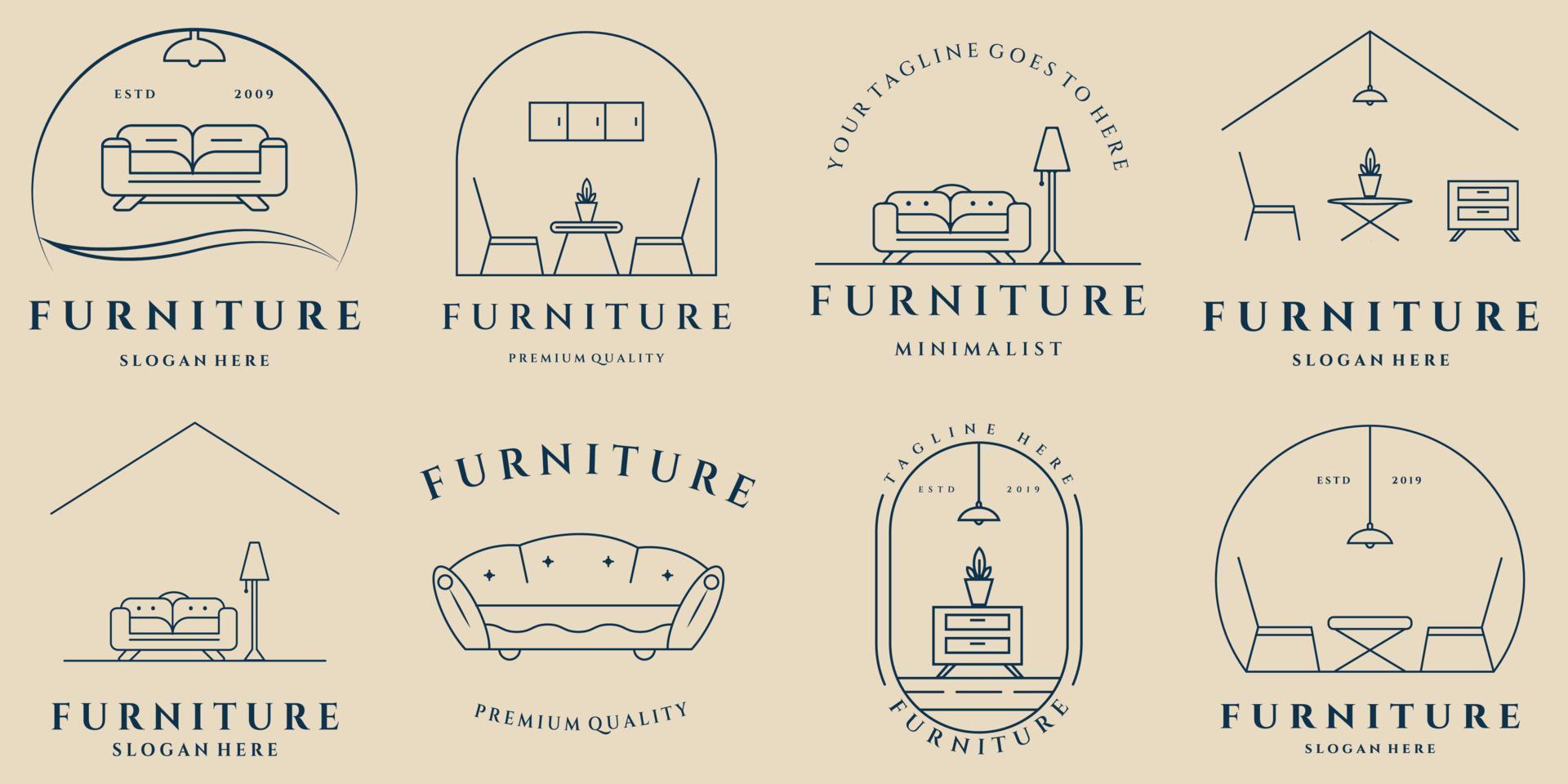 set furniture line art logo, icon and symbol, with emblem vector illustration design