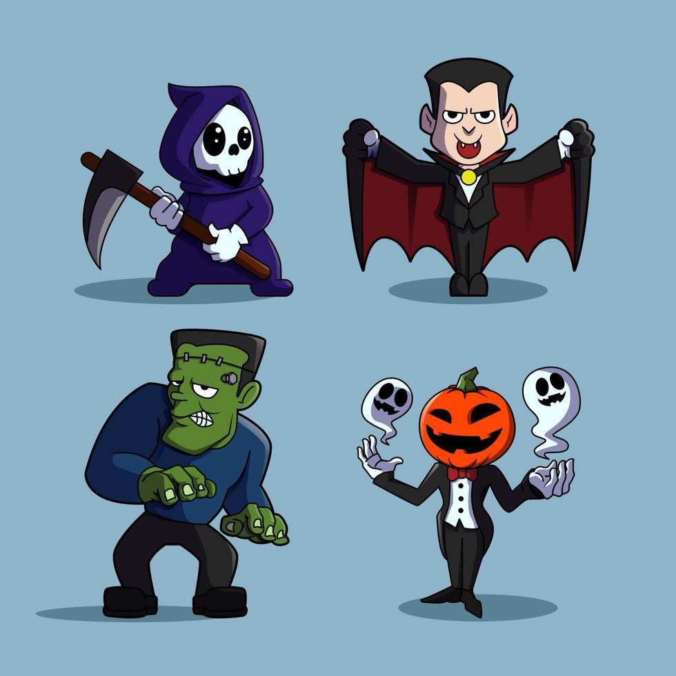 personajes de monstruos de halloween vector