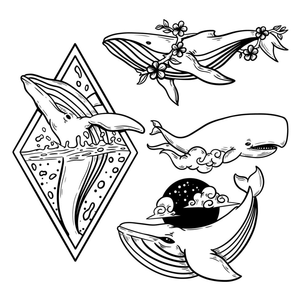 tatuaje de ballena minimalista vector