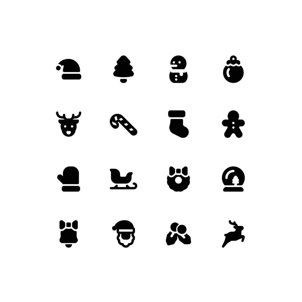 Cute Christmas solid glyph icon set with winter related icons vector