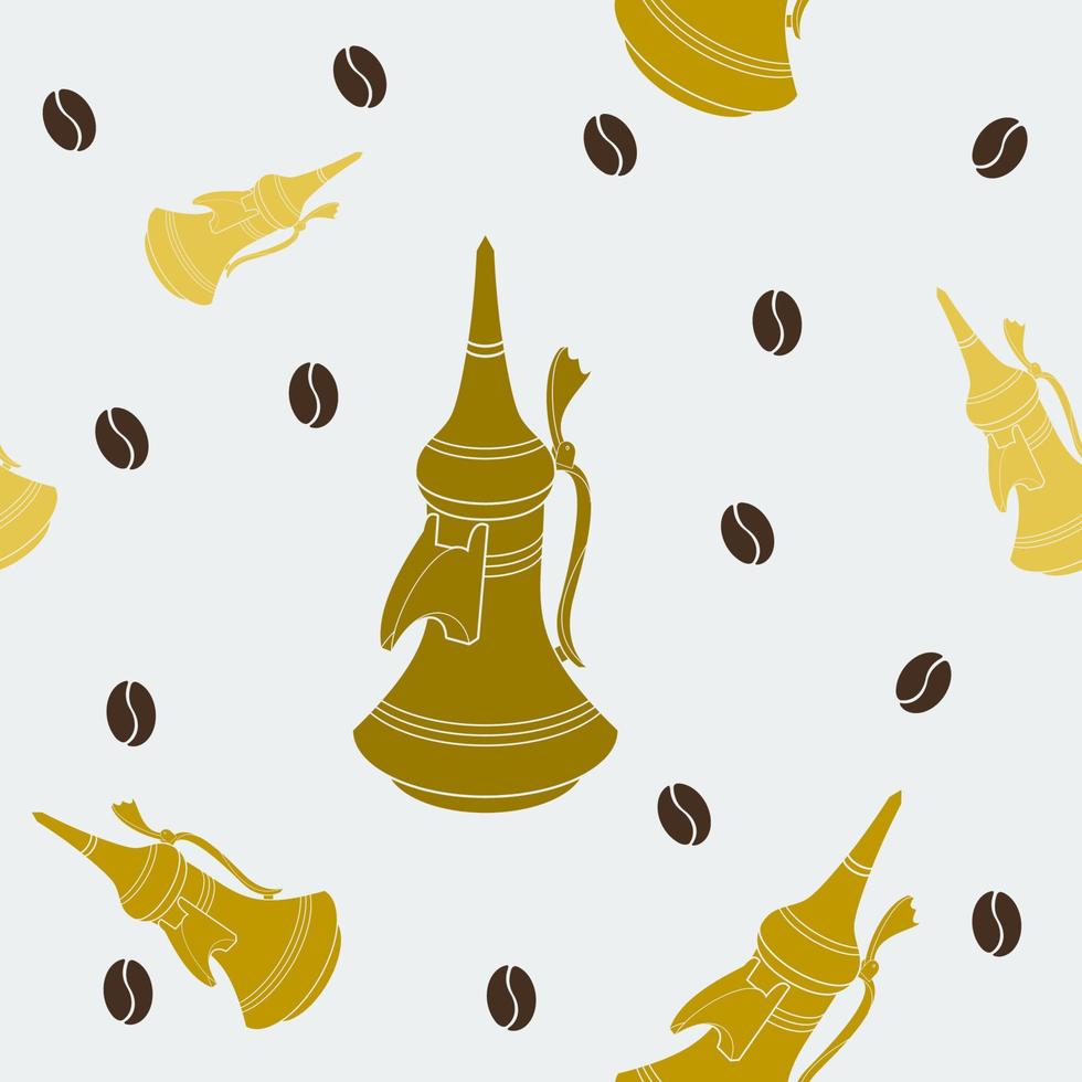 Editable Flat Style Arabian Dallah Coffee Pot and Roasted Beans Vector Illustration Seamless Pattern for Creating Background of Middle Eastern Culture Tradition Cafe and Islamic Moments Related Design