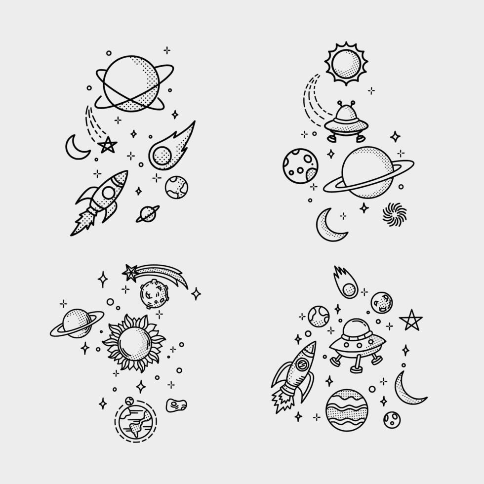 Minimalist Tattoo Outerspace Handdarwn vector