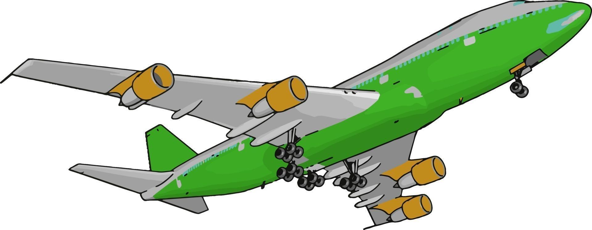 Avión de pasajeros verde, ilustración, vector sobre fondo blanco.