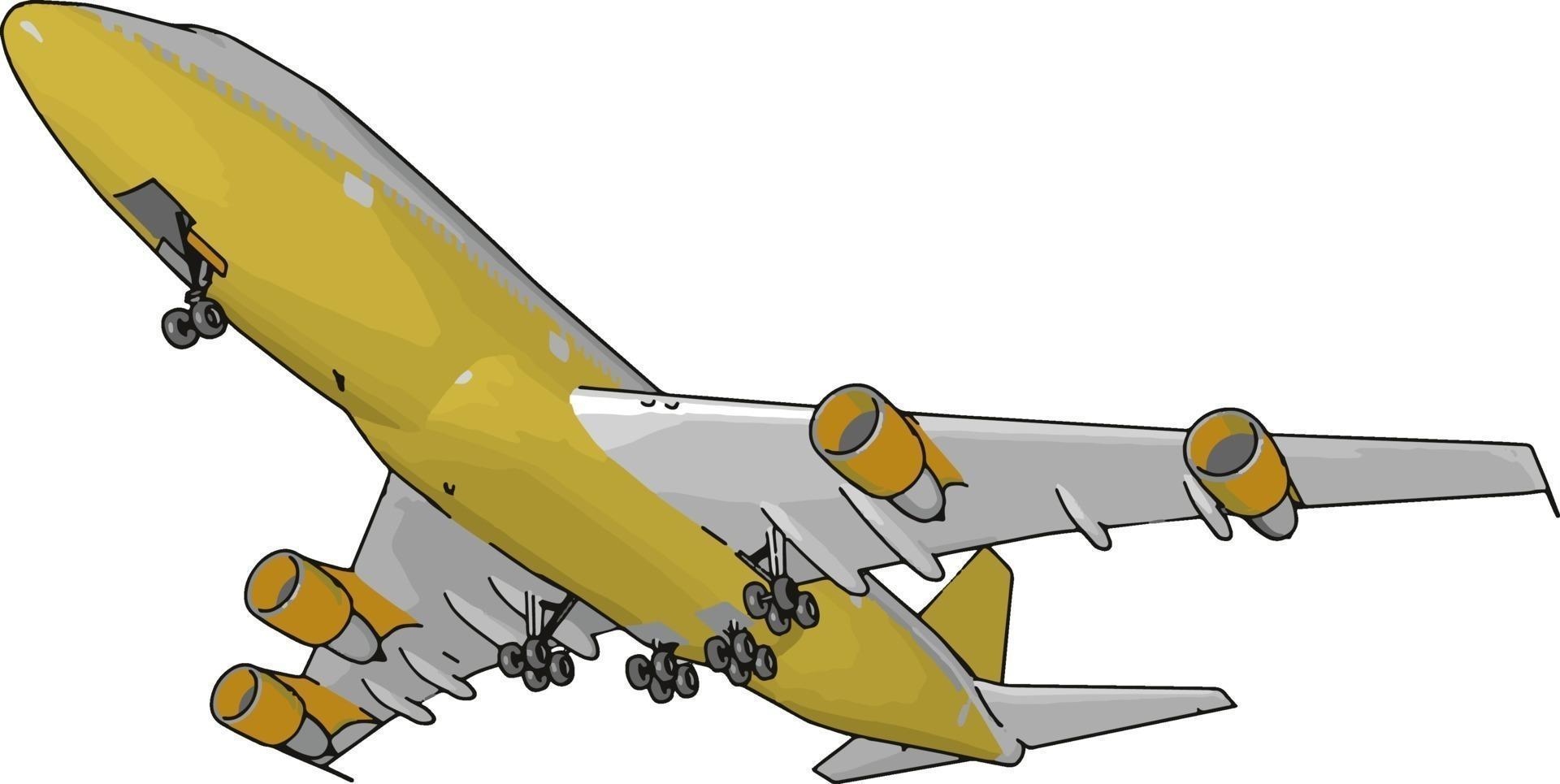 Yellow passenger plane, illustration, vector on white background.