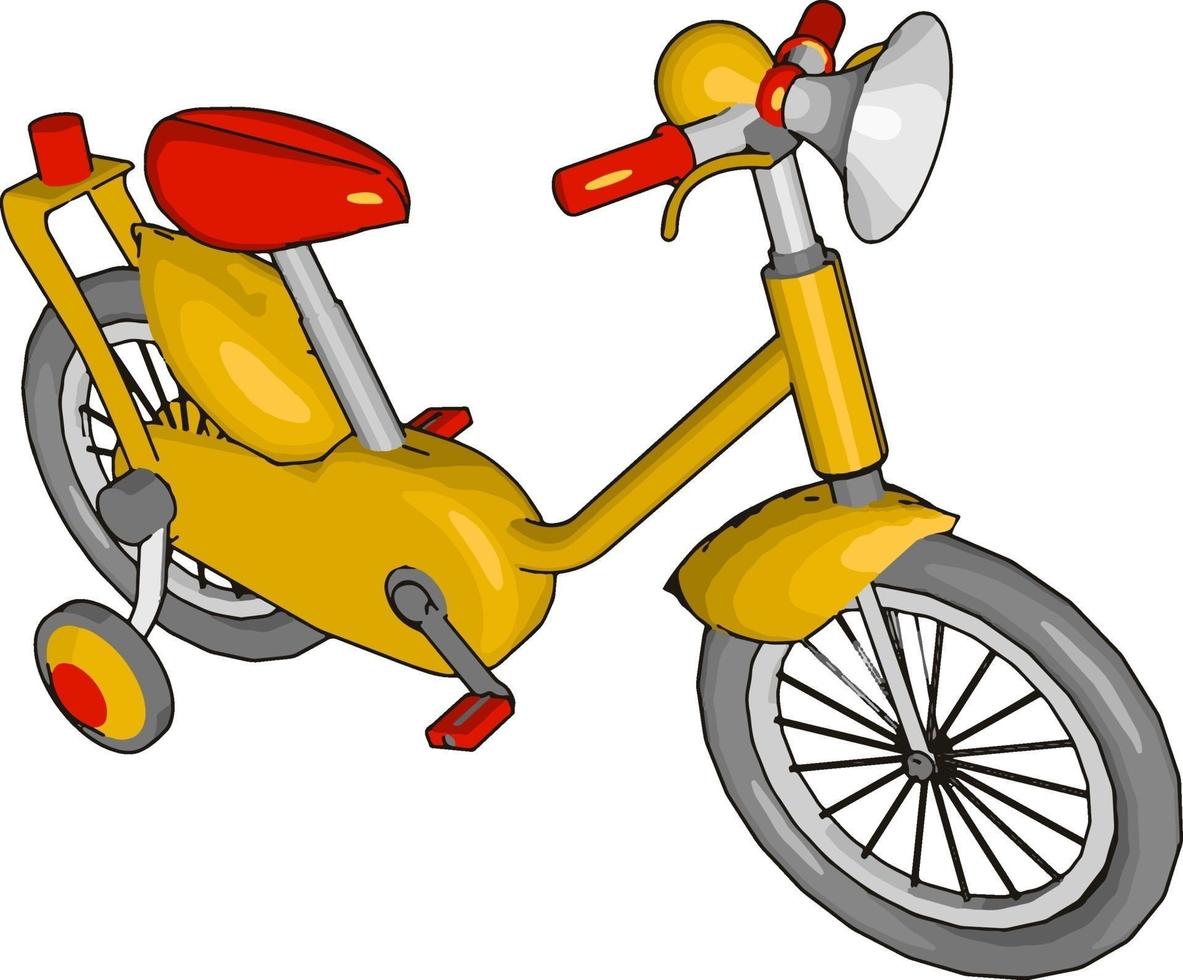 Pequeña bicicleta amarilla, ilustración, vector sobre fondo blanco.