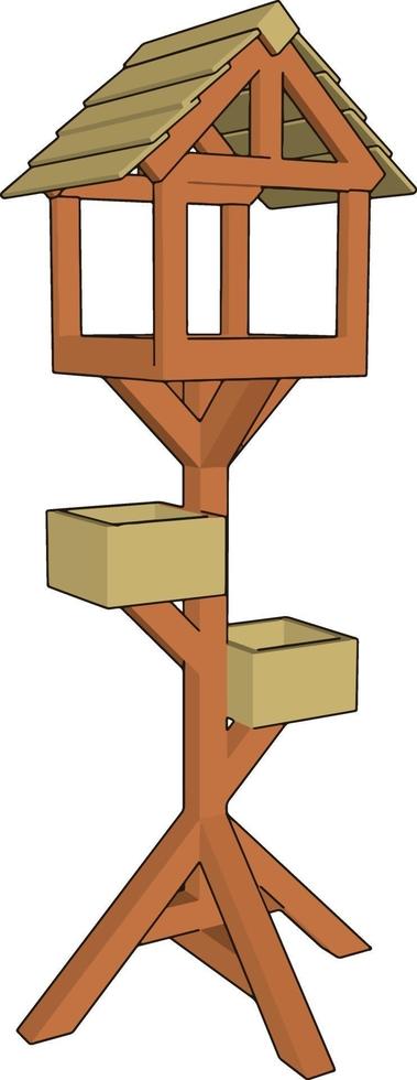 Wooden bird house, illustration, vector on white background.