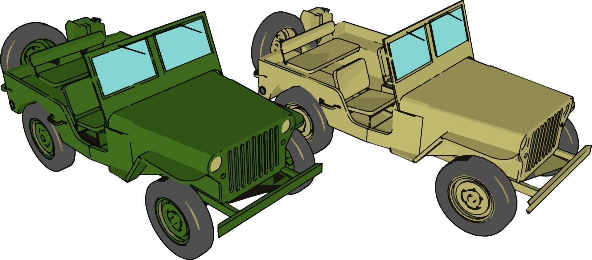 Jeep militar verde, ilustración, vector sobre fondo blanco.