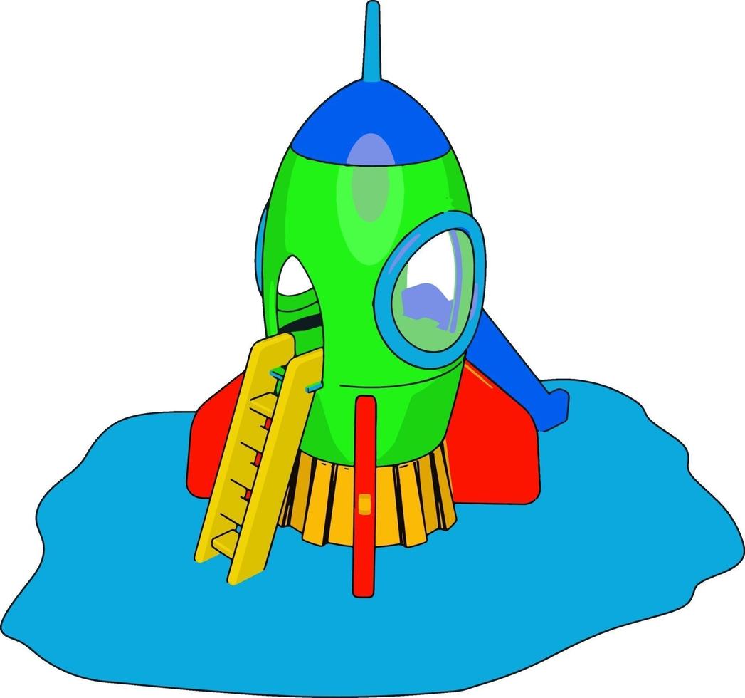 Green rocket toy, illustration, vector on white background.