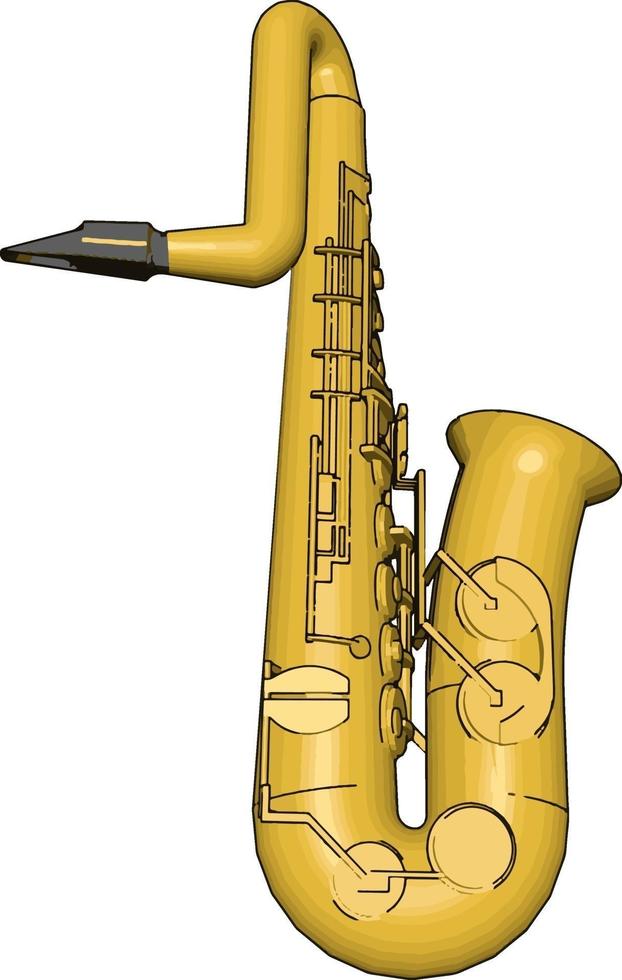 Yellow saxophone, illustration, vector on white background.