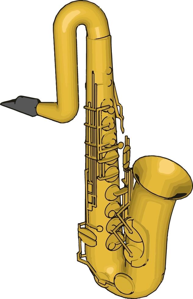 Yellow saxophone, illustration, vector on white background.