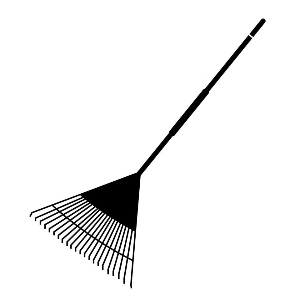 silueta de rastrillo de hojas, ilustración de herramienta de escoba de jardín vector