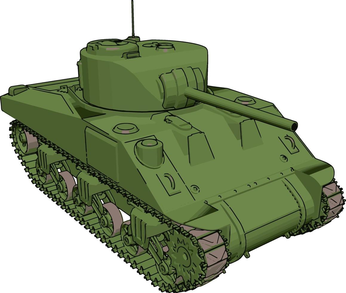 Tanque militar verde, ilustración, vector sobre fondo blanco.